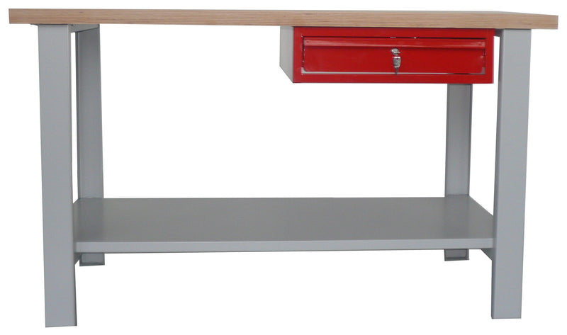 Banco da lavoro con cassetto con serratura e piano in faggio monoblocco cm. 150x75x88h