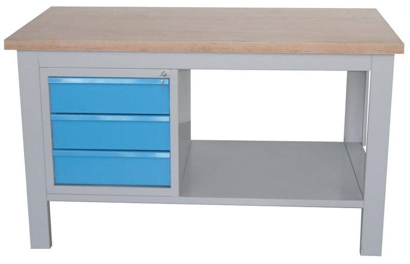 Banco officina monoblocco con cassettiera e piano in legno cm. 150x75x88h