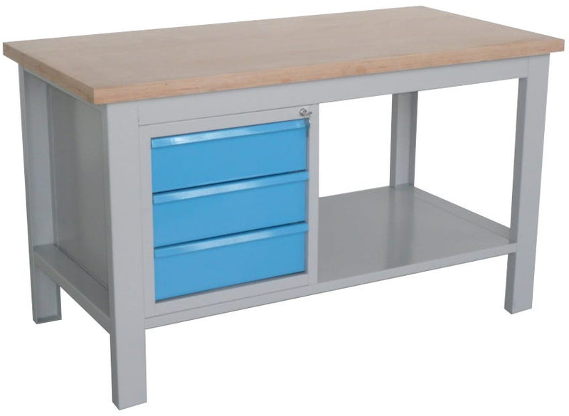 Banco officina monoblocco con cassettiera e piano in legno cm. 150x75x88h