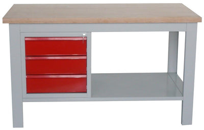 Banco officina monoblocco con cassettiera e piano in legno cm. 150x75x88h