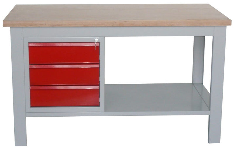 Banco officina monoblocco con cassettiera e piano in legno cm. 150x75x88h