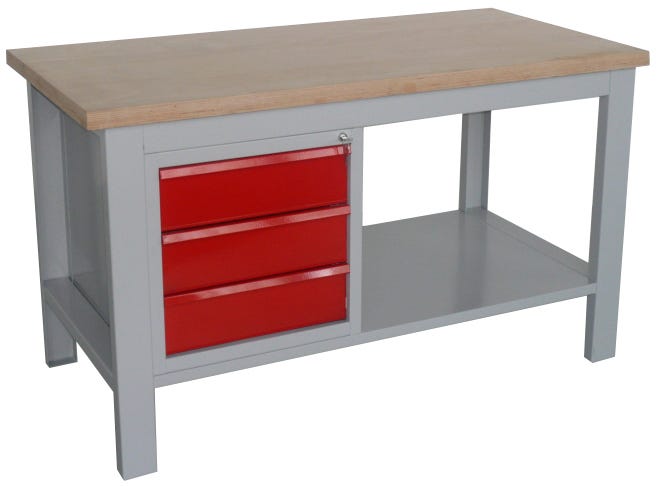 Banco officina monoblocco con cassettiera e piano in legno cm. 150x75x88h