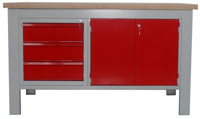 Banco montato per officine con scomparto inferiore a 2 ante e 3 cassetti cm. 150x75x88h