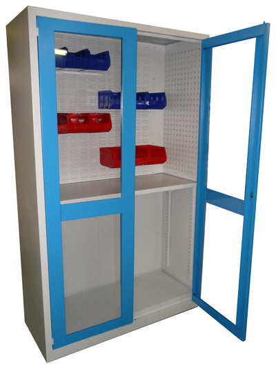 Armadio da officina in lamiera con ante battenti in policarbonato fornito montato cm. 100x50x200h