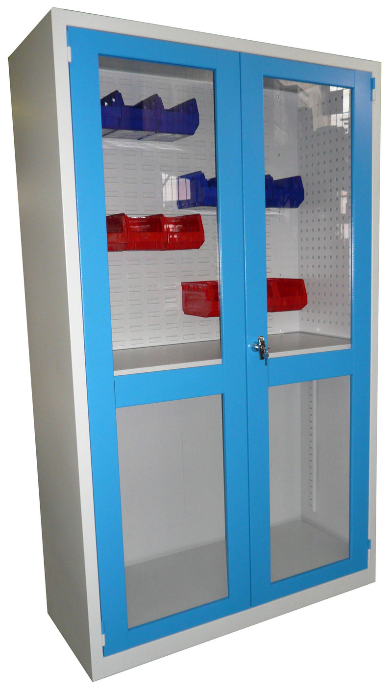 Armadio da officina in lamiera con ante battenti in policarbonato fornito montato cm. 100x50x200h