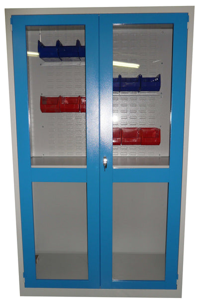 Armadio da officina in lamiera con ante battenti in policarbonato fornito montato cm. 100x50x200h