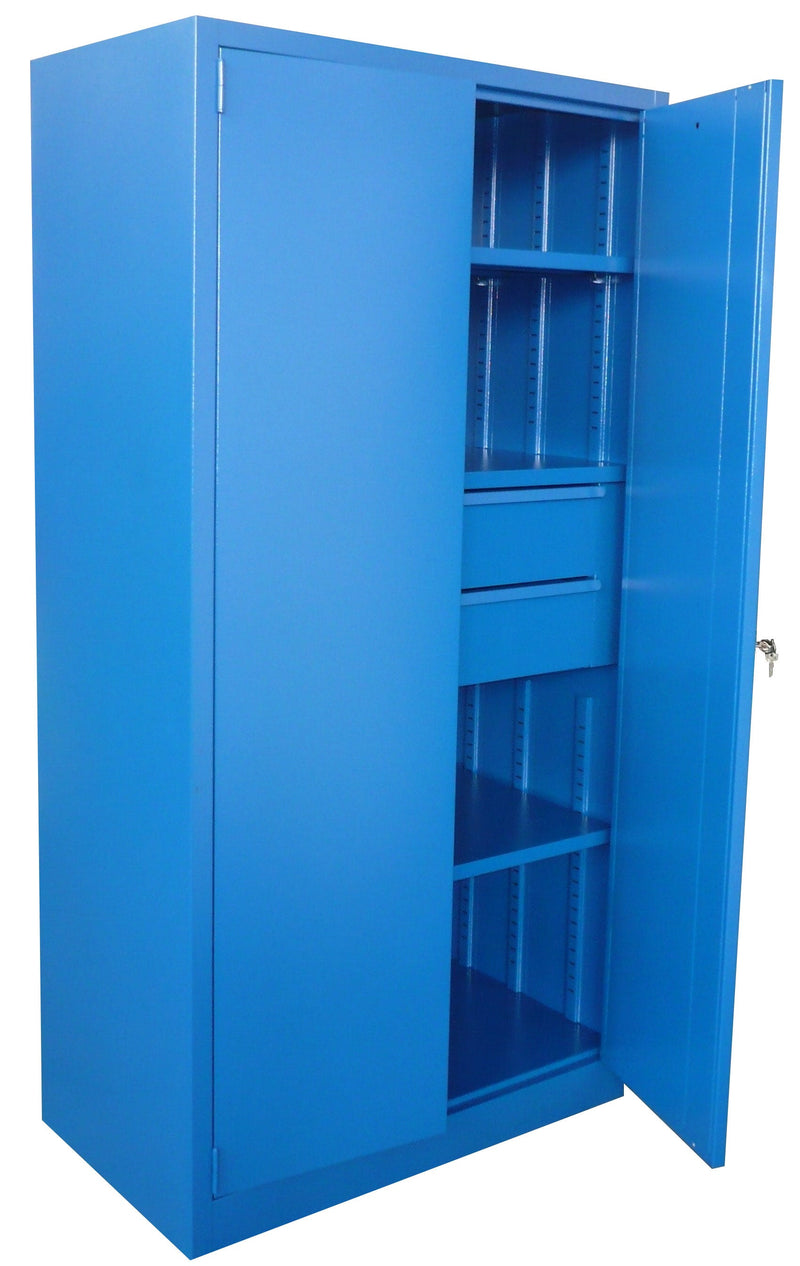 Armadio con ripiani e cassetti ad ante battenti con serratura monoblocco da officina cm. 100x50x200h