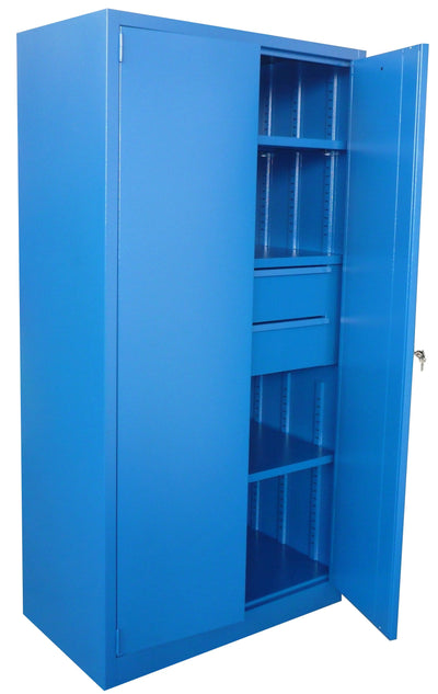 Armadio con ripiani e cassetti ad ante battenti con serratura monoblocco da officina cm. 100x50x200h