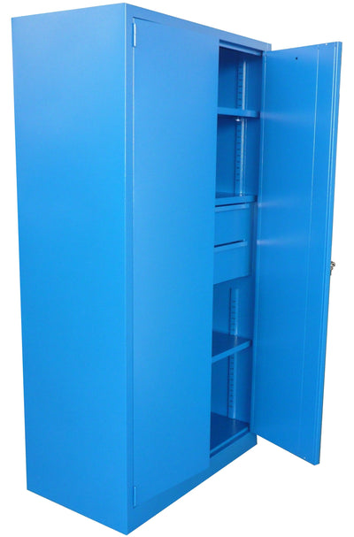 Armadio con ripiani e cassetti ad ante battenti con serratura monoblocco da officina cm. 100x50x200h