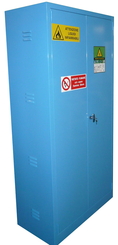 Armadio di sicurezza monoblocco per prodotti fitosanitari in lamiera sp. 10/10 cm. 100x55x200H