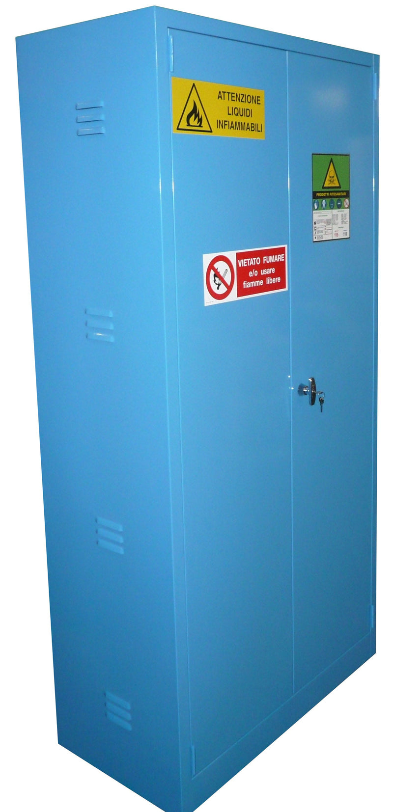 Armadio di sicurezza monoblocco per prodotti fitosanitari in lamiera sp. 10/10 cm. 100x55x200H