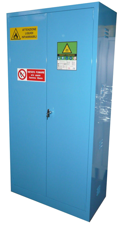 Armadio di sicurezza monoblocco per prodotti fitosanitari in lamiera sp. 10/10 cm. 100x55x200H