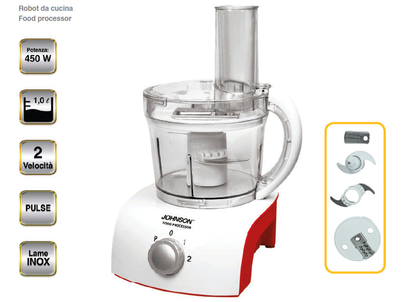 Robot da Cucina Food Processor 450W Multifunzione 2 Velocità Lama Tritatutto