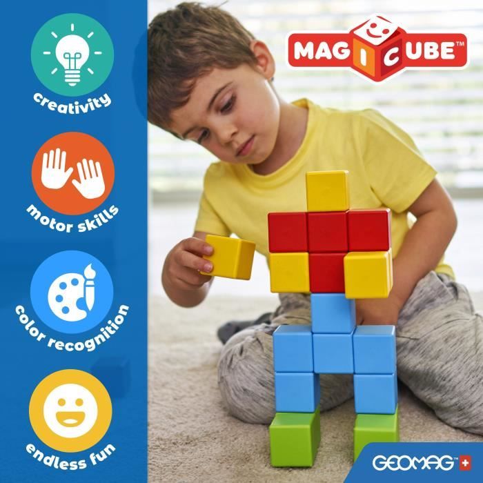 Blocchi magnetici - GEOMAG - Magicube 060 - 6 pezzi - Impilabili - Plastica riciclata