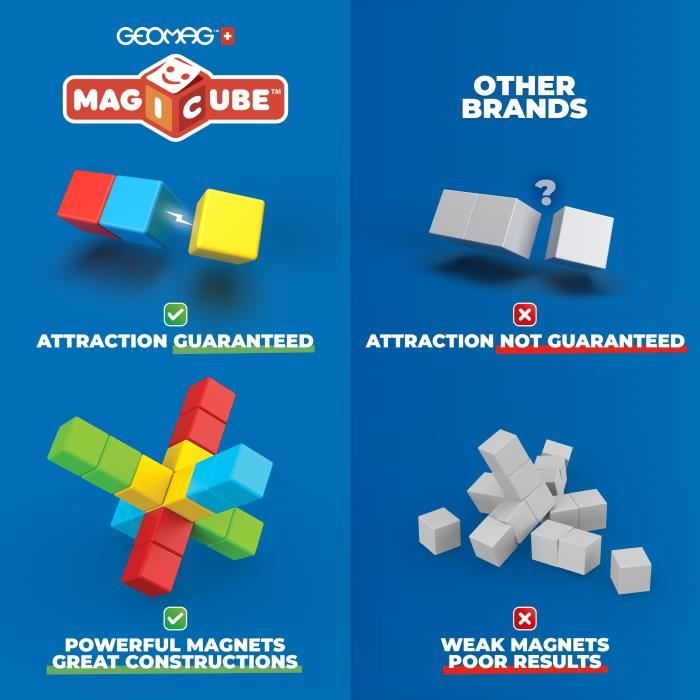 Blocchi magnetici - GEOMAG - Magicube 060 - 6 pezzi - Impilabili - Plastica riciclata