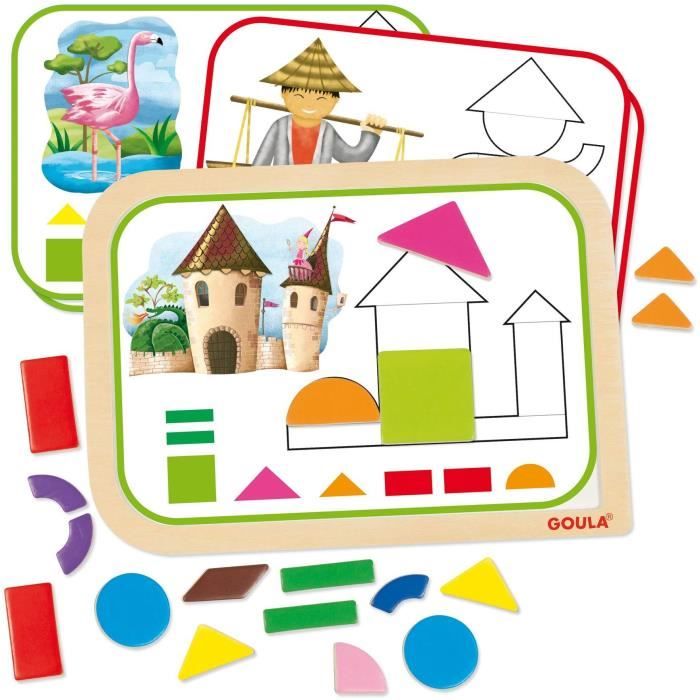 Gioco educativo - GOULA - Scatola con forme magnetiche - 12 attività con 24 pezzi in legno