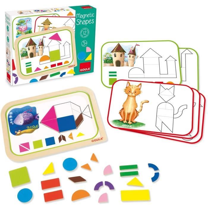 Gioco educativo - GOULA - Scatola con forme magnetiche - 12 attività con 24 pezzi in legno