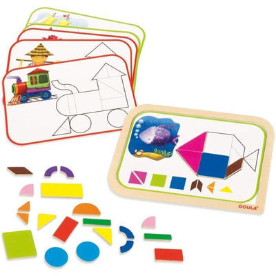 Gioco educativo - GOULA - Scatola con forme magnetiche - 12 attività con 24 pezzi in legno