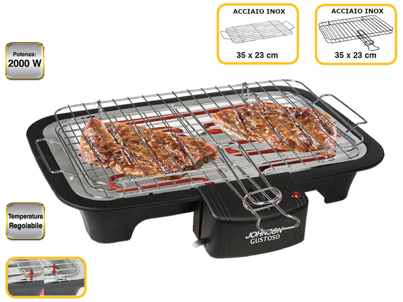 Grill Elettrico Gustoso 2000W Leggero Facile da Pulire Griglia Regolabile Facile