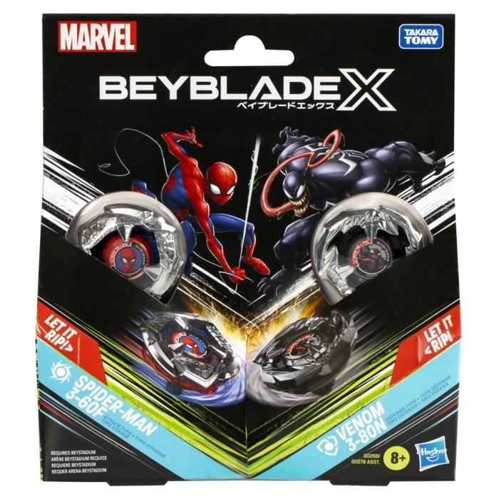 Beyblade X Marvel Collaborazione Spider-Man 3-60F vs. Venom 3-80N, confezione multipla