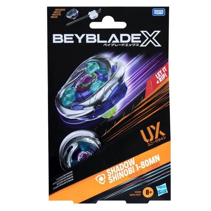 Beyblade X Starter Pack Shadow Shinobi 1-80MN UX con trottola di tipo difensivo e lanciatore, età 8+