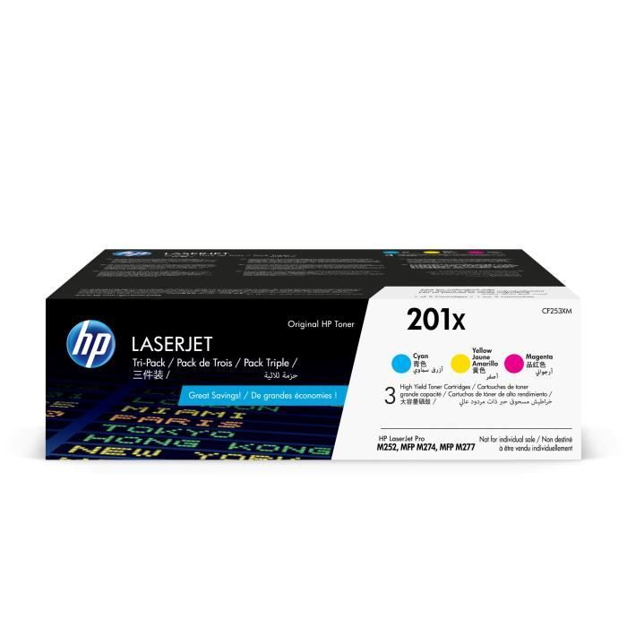 Pack HP 201X 3 Toner LaserJet originale ciano / magenta / giallo ad alta resa (CF253XM) per HP Color LaserJet Pro M252 / M274 / M277