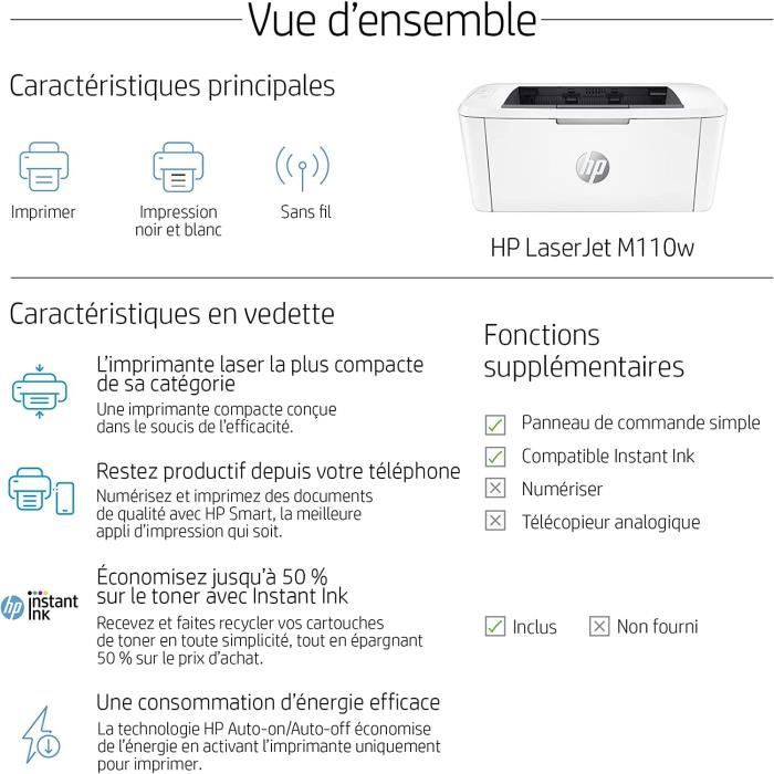 Stampante laser monofunzione HP LaserJet M110w in bianco e nero
