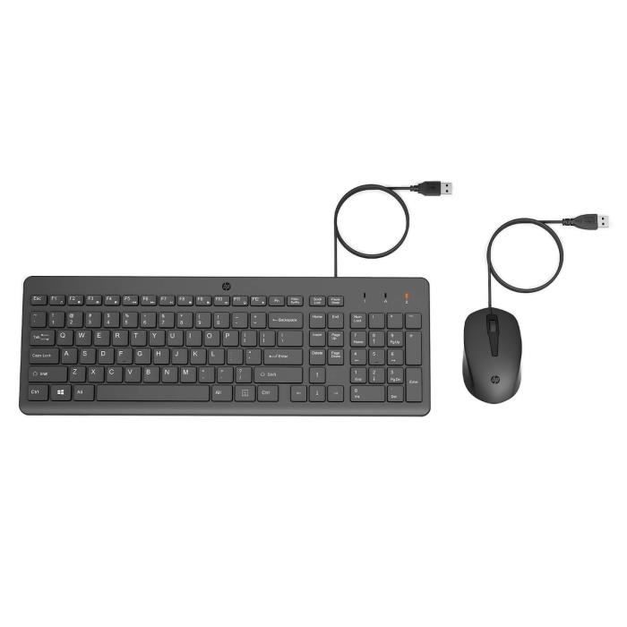 Tastiera e mouse cablati HP 150 Nero, AZERTY, precisa ed ergonomica, tastiera silenziosa, tasti ultrapiatti per una digitazione veloce