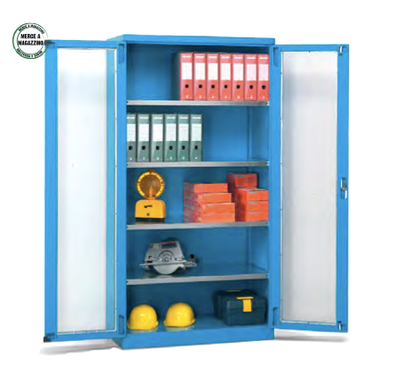 Armadio metallico con 4 piani con porte in policarbonato cm. 102,3x55,5x200h