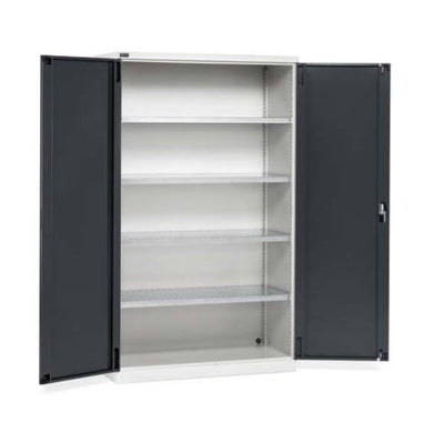 Armadio metallico a porte battenti con 4 ripiani e 1 cassetto cm. 102,3x55,5x200h