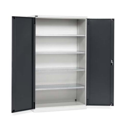Armadio metallico a porte battenti con 4 ripiani e 1 cassetto cm. 102,3x55,5x200h