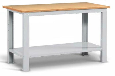 Banco da lavoro fisso di metallo con piano superiore di legno cm. 150x75x88h