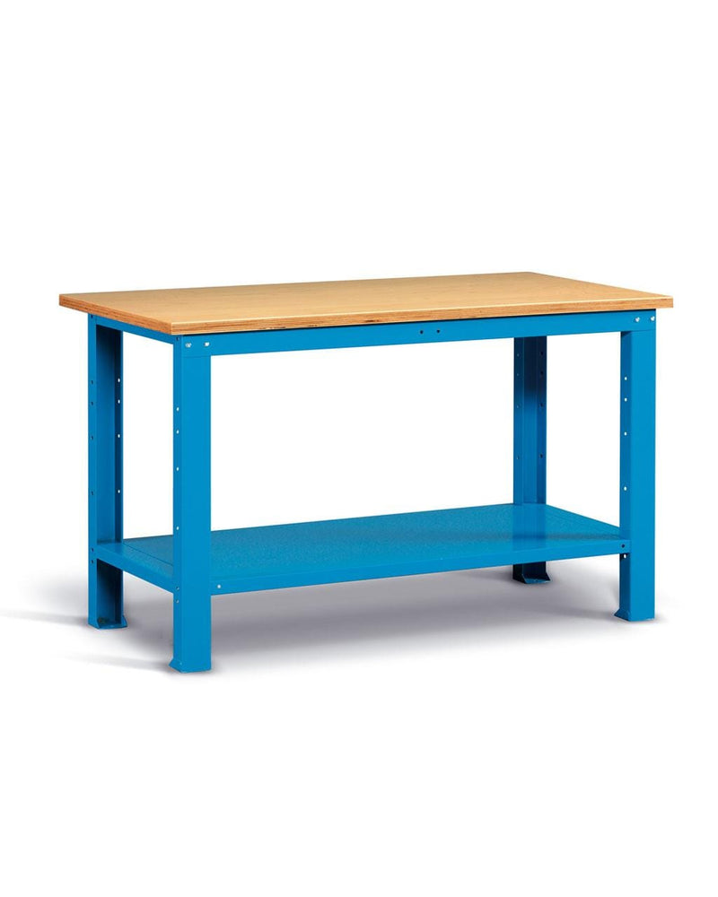 Banco da lavoro fisso di metallo con piano superiore di legno cm. 150x75x88h