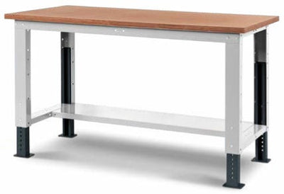 Banco lavoro metallico fornito smontato per officina con piano di legno cm. 150x75x74/111h
