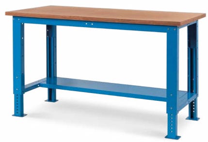 Banco lavoro metallico fornito smontato per officina con piano di legno cm. 150x75x74/111h