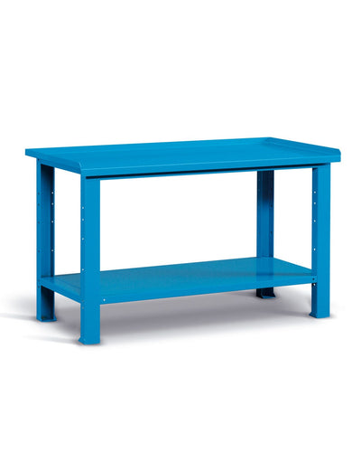 Banco per lavoro di acciaio con piano superiore ed inferiore cm. 150,7x70,5x85,5h