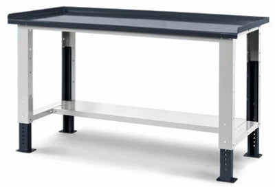 Banco da magazzino e officina in metallo verniciato grigio o blu fornito smontato cm. 150,7x70,5x74/111h