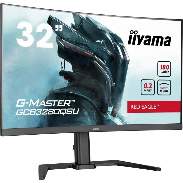 Monitor PC - IIYAMA - GCB3280QSU-B2 - 31.5 QHD - VA - 180Hz - 0.2ms - HUB HDMI/DP/USB - Supporto regolabile - Curvo 1500R - Nero