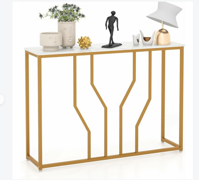 COSTWAY Tavolo Consolle 110cm, Tavolo da Ingresso con Piano Effetto Marmo, Struttura in Metallo, per Soggiorno, Corridoio, Ingresso