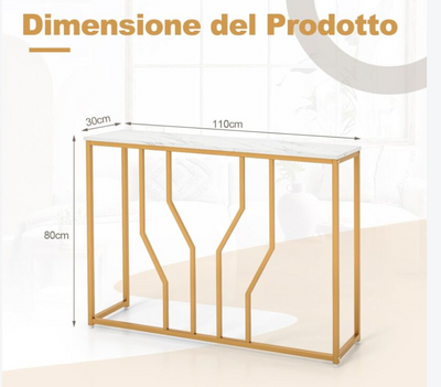 COSTWAY Tavolo Consolle 110cm, Tavolo da Ingresso con Piano Effetto Marmo, Struttura in Metallo, per Soggiorno, Corridoio, Ingresso