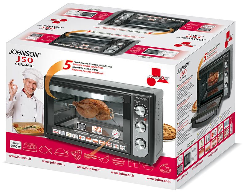 Forno Elettrico Multifunzione 2000W 50L Ventilato Girarrosto Timer 60 Minuti