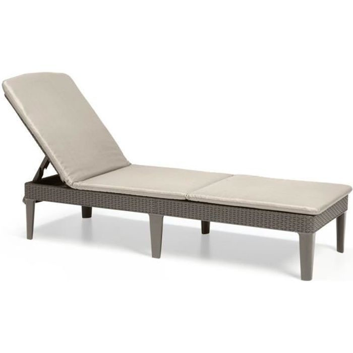 ALLIBERT by KETER - Lettino prendisole Jaipur a 4 posizioni con cuscino - imitazione rattan - colore cappuccino.