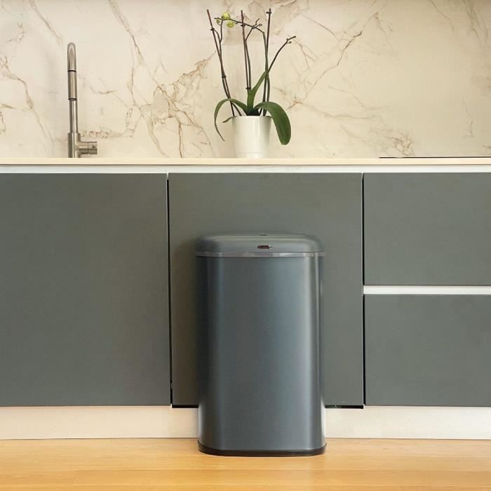 Pattumiera da cucina automatica - LOGAN - KITCHEN MOVE - 58 L - Acciaio inossidabile grigio opaco con reggetta