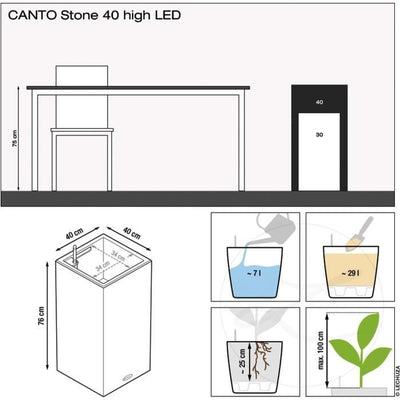 Vaso da fiori LECHUZA Canto Stone Column 40 - kit LED completo, nero grafite