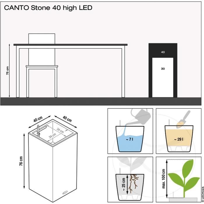 Vaso da fiori LECHUZA Canto Stone Column 40 - kit LED completo, nero grafite