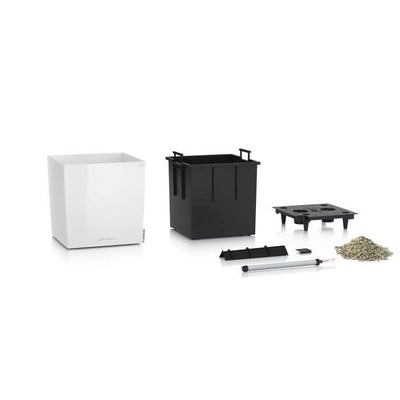 Vaso da fiori LECHUZA Cube Premium 40 - set completo, bianco lucido