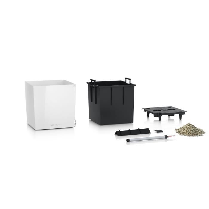 Vaso da fiori LECHUZA Cube Premium 40 - set completo, bianco lucido