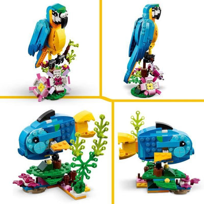 CREATORE LEGO 3-in-1 31136 pappagallo esotico, figurine per animali della giungla, con rana e pesce