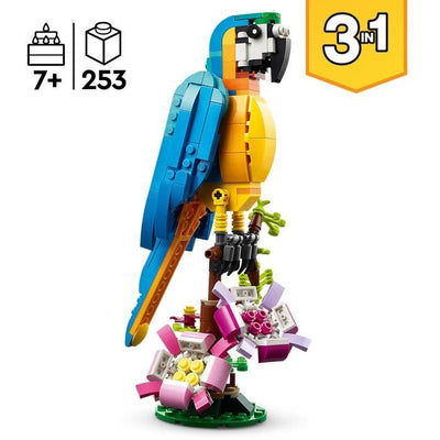 CREATORE LEGO 3-in-1 31136 pappagallo esotico, figurine per animali della giungla, con rana e pesce