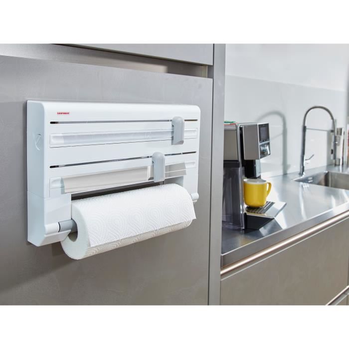 Dispenser da parete Leifheit Parat ComfortLine 25703, dispenser da parete da cucina per 3 rotoli, dispenser di carta con lame affilate